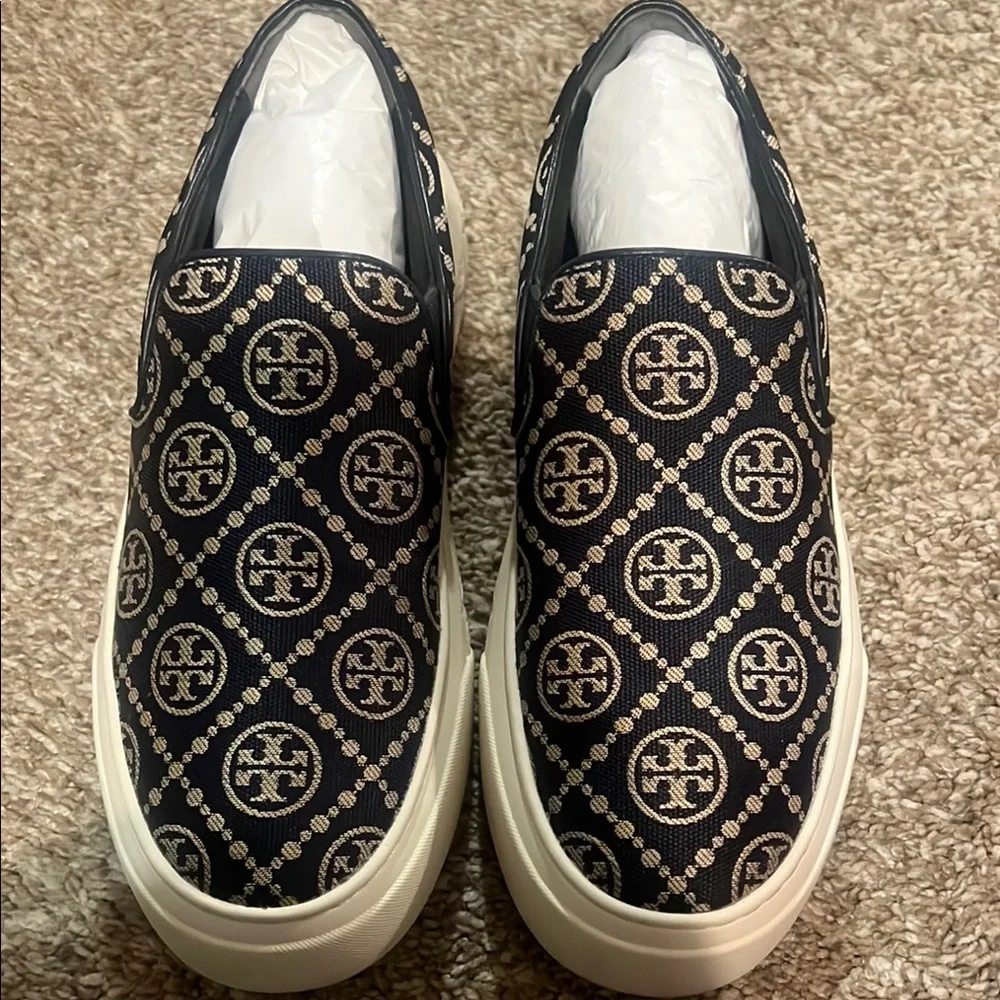 Tory Burch Navy and Cream Slip-On Sneakers - Picture 2 of 7